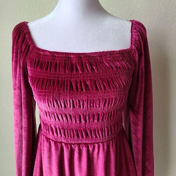 Milkmaid Velvet‎ Regency Smocked Dress XS Pink Romantic Fairy Lauren Conrad - Picture 2 of 12